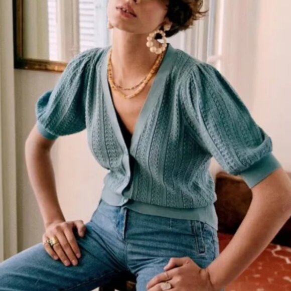 NWT Sezane Lola Jumper - Sky Blue French Cardigan Sweater Causal - Picture 1 of 6